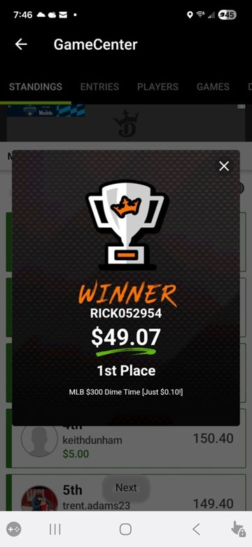 MLB $300 Dime Time, 1st and 3rd place