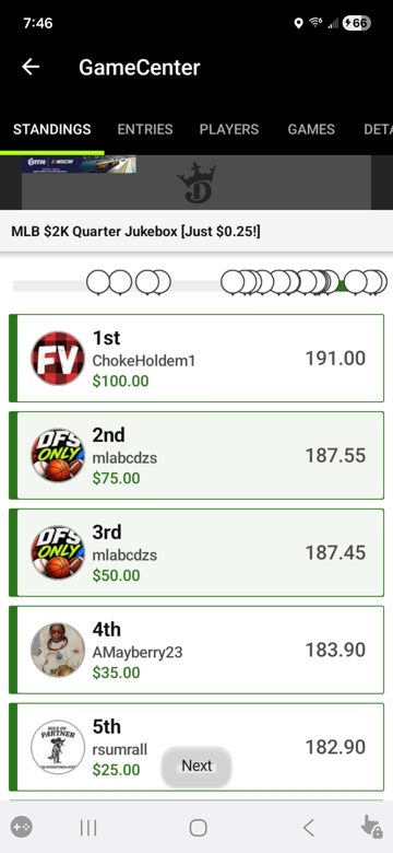 MLB $2K Quarter Jukebox, 2nd and 3rd place